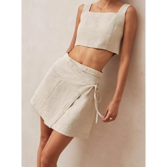 ALOHAS Linen Chari Wrap Mini Skirt in Natural Sz. S - Picture 3 of 9